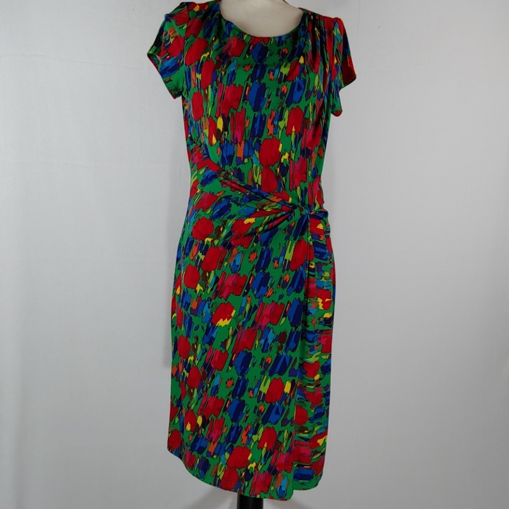 NWT Ellen Tracy Stretch Green Multi Dress.Size 10